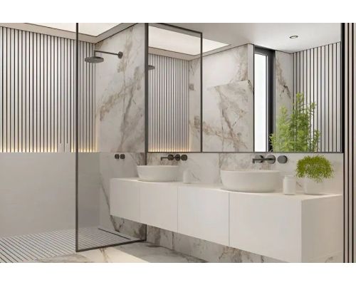 Marble-Look Tile Design Ideas for Bathrooms