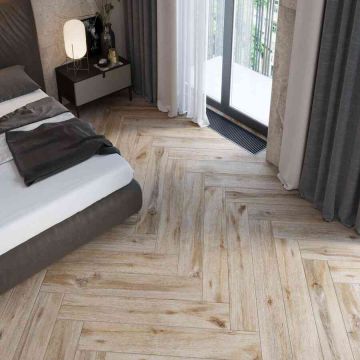 Field_Kailas natural beige engineered porcelain tile on bathroom shower wall, 24x47