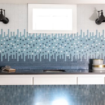 Blue Lagoon Straight Joint sapphire blue premium tile on bathroom shower wall, 12x12