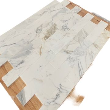 White Calacatta Oro Marble Subway Tile beautiful white & gray classic marble subway tile on bathroom shower wall, 3x12