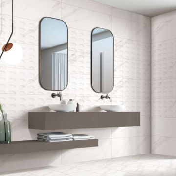 MARBLE ITACA snow white premium tile on bathroom shower wall, 12x35