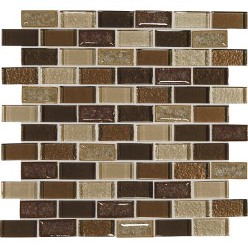 Copper Coast Random Interlocking caramel brown premium tile on bathroom shower wall, 12x12