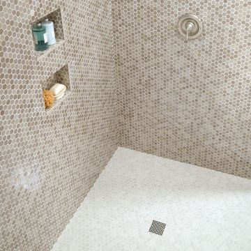 12x12 White Chevron snow white premium tile on bathroom shower wall, 12x12