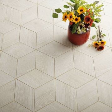 Steel 3D Cube neutral beige premium tile on bathroom shower wall, 8x47