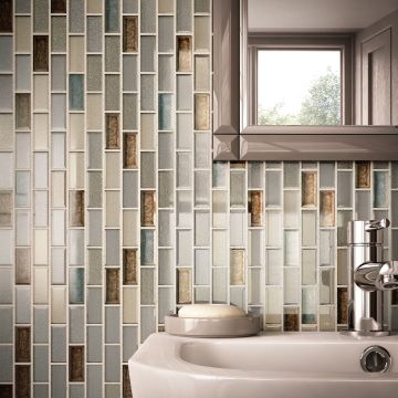Sapphire Lagoon Random Interlocking modern grey premium tile on bathroom shower wall, 12x12