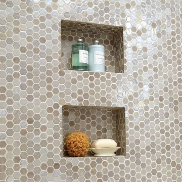 Iron 3D Cube sophisticated grey premium tile on bathroom shower wall, 12x12