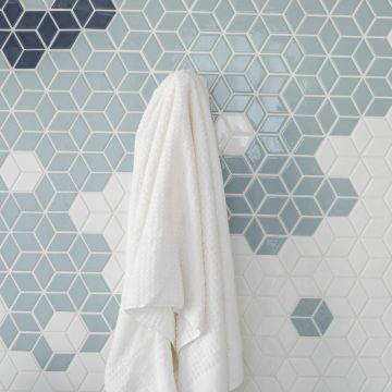Waterfall 3D Cube ocean blue premium tile on bathroom shower wall, 12x12
