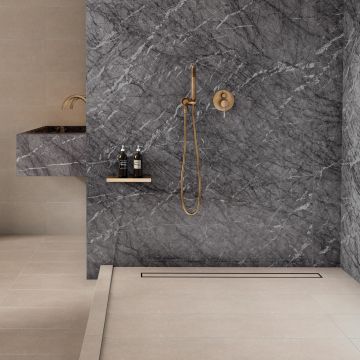 Orion Rectangle sophisticated grey premium tile on bathroom shower wall, 300x600