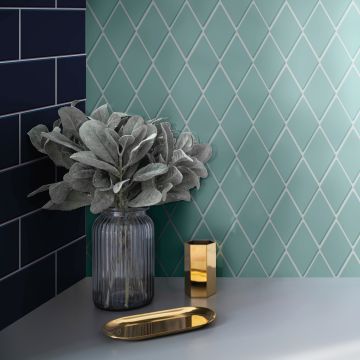 Pewter Square beautiful light green premium tile on bathroom shower wall, 12x12
