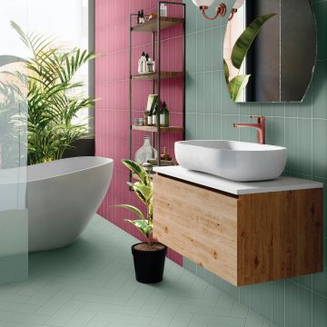 Mint Rectangle forest green premium tile on bathroom shower wall, 100x300