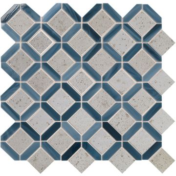 Coastal Effects 180 Sapphire Trellis CE22 Blue navy blue mosaic tile on bathroom shower wall, 12x12