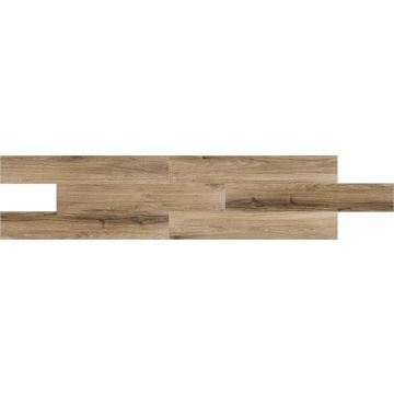 Farmhouse XT Plank Matte Beige soft beige refined porcelain tile on bathroom shower wall, 6x35
