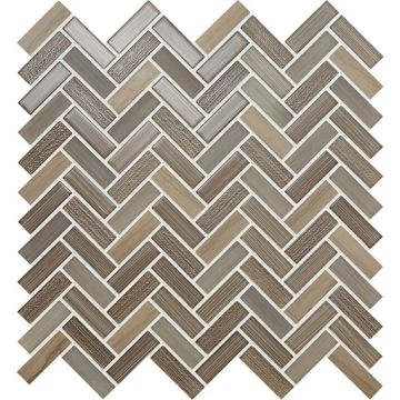 Serentina - SA98 - Solitude - Herringbone - 5/8X2 - Glossy warm brown mosaic herringbone tile on bathroom shower wall, 50x50