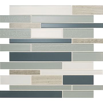 Serentina - SA94  - Tranquility Random - Linear - Random Linear - Glossy mosaic tile, beautiful white & gray, 12x12