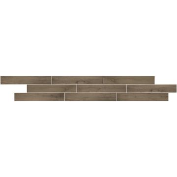 Carriage Plank earthy brown premium porcelain tile on bathroom shower wall, 6x35