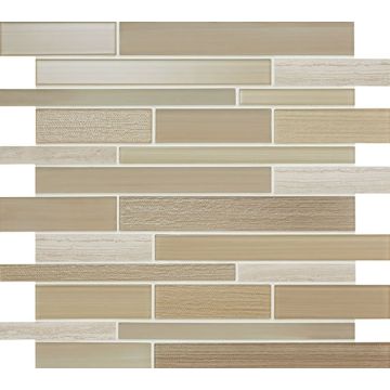 Serentina - SA96 - Accord Random - Linear - Random Linear - Glossy walnut brown mosaic tile on bathroom shower wall, 12x12