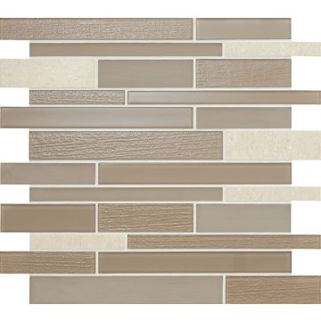 Serentina - SA97 - Composure Random - Linear - Random Linear - Glossy walnut brown mosaic tile on bathroom shower wall, 12x12