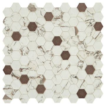 Posh Bronze soft beige crystal glass tile on bathroom shower wall, 12x12