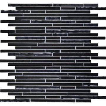 Onyx Random Linear charcoal black premium tile on bathroom shower wall, 12x12
