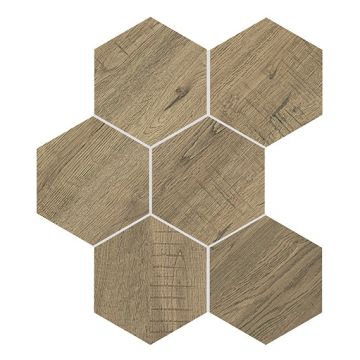 Chariot Hexagon earthy brown premium porcelain hexagon tile on bathroom shower wall, 8x9