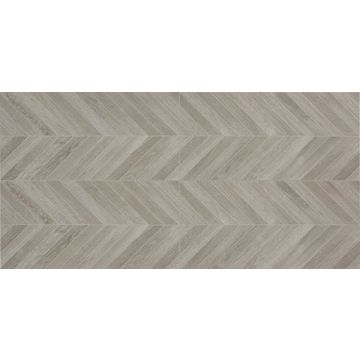 Smoke Rectangle Chevron soft beige refined porcelain tile on bathroom shower wall, 6x35