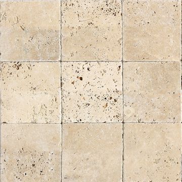 Travertine - BE10 - Ivory Classico - Square - 4X12 - Tumbled soft beige natural stone tile on bathroom shower wall, 4x12