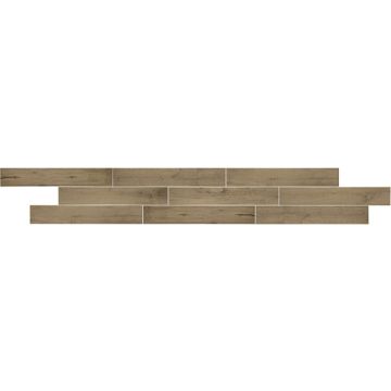 Landau Plank chocolate brown engineered porcelain tile on bathroom shower wall, 6x35
