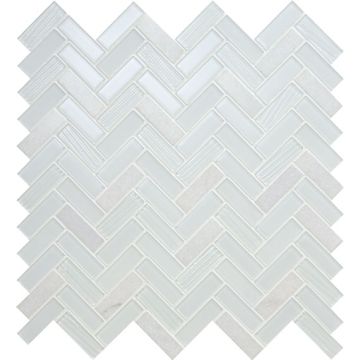 Serentina - SA93 - Bliss - Herringbone - 5/8X2 - Glossy mosaic herringbone tile, beautiful light gray, 50x50