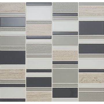 Serentina - SA94  - Tranquility Block - Random - Block Random - Glossy mosaic tile, beautiful white & gray, 12x12