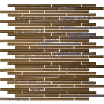 Amber Random Linear walnut brown premium tile on bathroom shower wall, 12x12