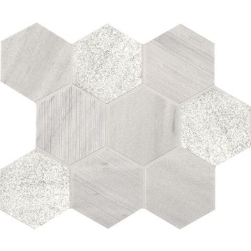 Haven Point 363 Candid Heather Hexagon M109 Gray dove gray natural stone hexagon tile on bathroom shower wall, 4x4