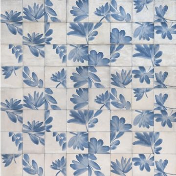 Rice 193 Natural Deco Blossom Square RC31 White & Blue