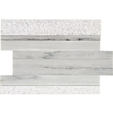 Haven Point 364 Candid Heather Stacked M109 Gray pewter gray natural stone tile on bathroom shower wall, 9x12