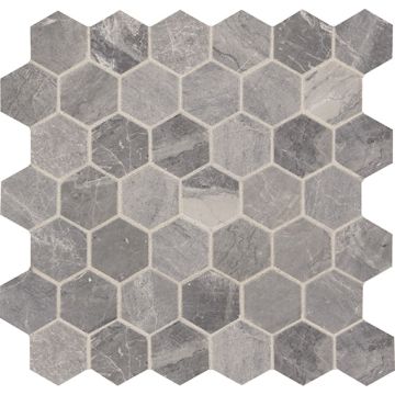 Predella 382 Meta Silver Hexagon M023 Silver beautiful silver natural stone hexagon tile on bathroom shower wall, 12x12