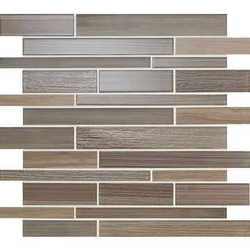 Serentina - SA98 - Solitude Random - Linear - Random Linear - Glossy earthy brown mosaic tile on bathroom shower wall, 12x12