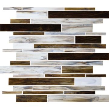 Broadway Random Interlocking walnut brown premium tile on bathroom shower wall, 12x12