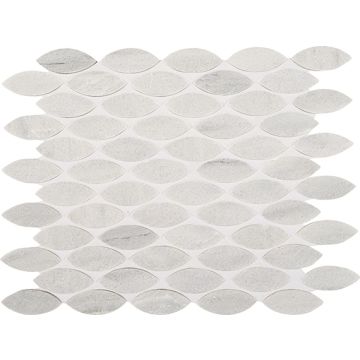 Haven Point 361 Candid Heather Leaf M109 Gray refined gray natural stone tile on bathroom shower wall, 1x2