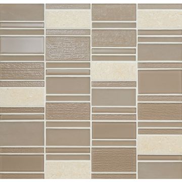 Serentina - SA97 - Composure Block - Random - Block Random - Glossy caramel brown mosaic tile on bathroom shower wall, 12x12