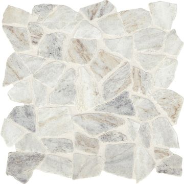 Predella 313 Lumen White River Pebble M024 White pure white natural stone tile on bathroom shower wall, 12x12
