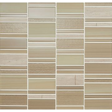 Serentina - SA96 - Accord Block - Random - Block Random - Glossy caramel brown mosaic tile on bathroom shower wall, 12x12