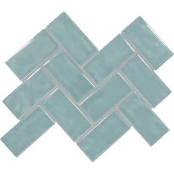 Artezen 145 Classic Blue Herringbone AT23 Blue ocean blue glazed ceramic herringbone tile on bathroom shower wall, 2x8