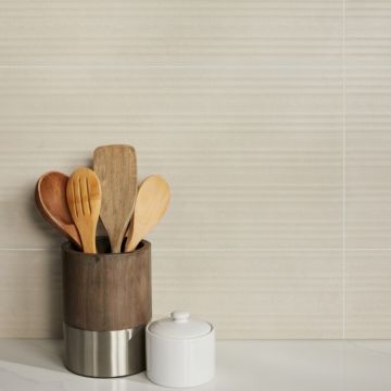Dune Rectangle Layer sandy beige premium tile on bathroom shower wall, 300x600