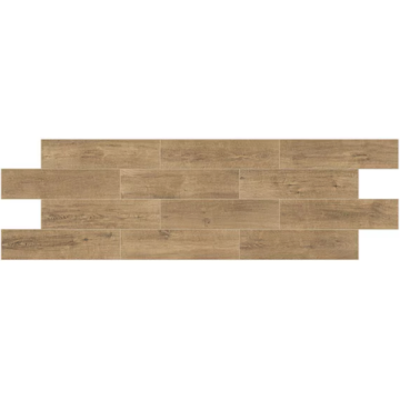 Gaineswood 6x24 Glazed Porcelain Tile – Matte Wood Look earthy brown premium porcelain tile on bathroom shower wall, 6x24