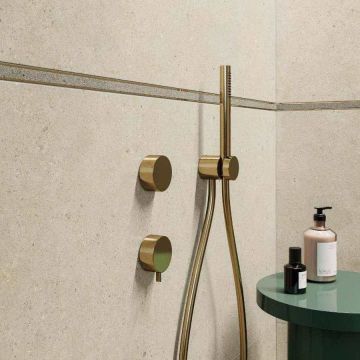 Silver Grain Beige neutral beige premium tile on bathroom shower wall, 24x47
