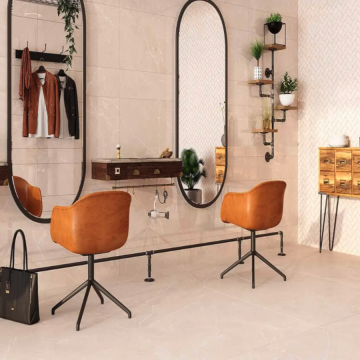 Field_Kailas caramel brown refined porcelain tile on bathroom shower wall, 24x47
