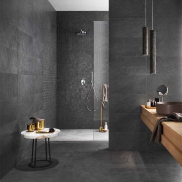 WATERFALL beautiful dark gray premium tile on bathroom shower wall, 24x47