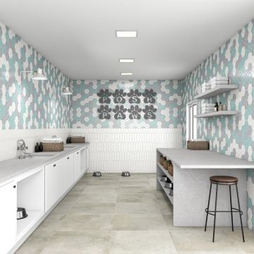 Matte Spa Kaleidoscope beautiful sky blue premium tile on bathroom shower wall, 6x6
