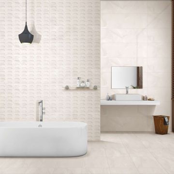 Marble Itaca Pearl beautiful pearl premium tile on bathroom shower wall, 12x35