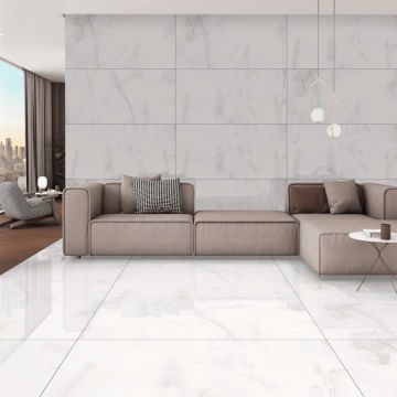 REAL ONIX POLISHED GRAY refined gray premium tile on bathroom shower wall, 24x47