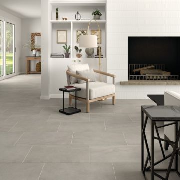 Roam Rectangle slate grey premium tile on bathroom shower wall, 300x600